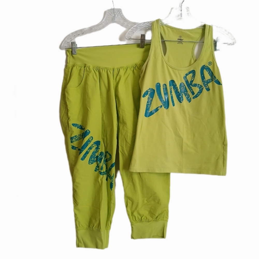 Zumba Fitness Lime Green Tank & Cropped Pants with Teal Logo